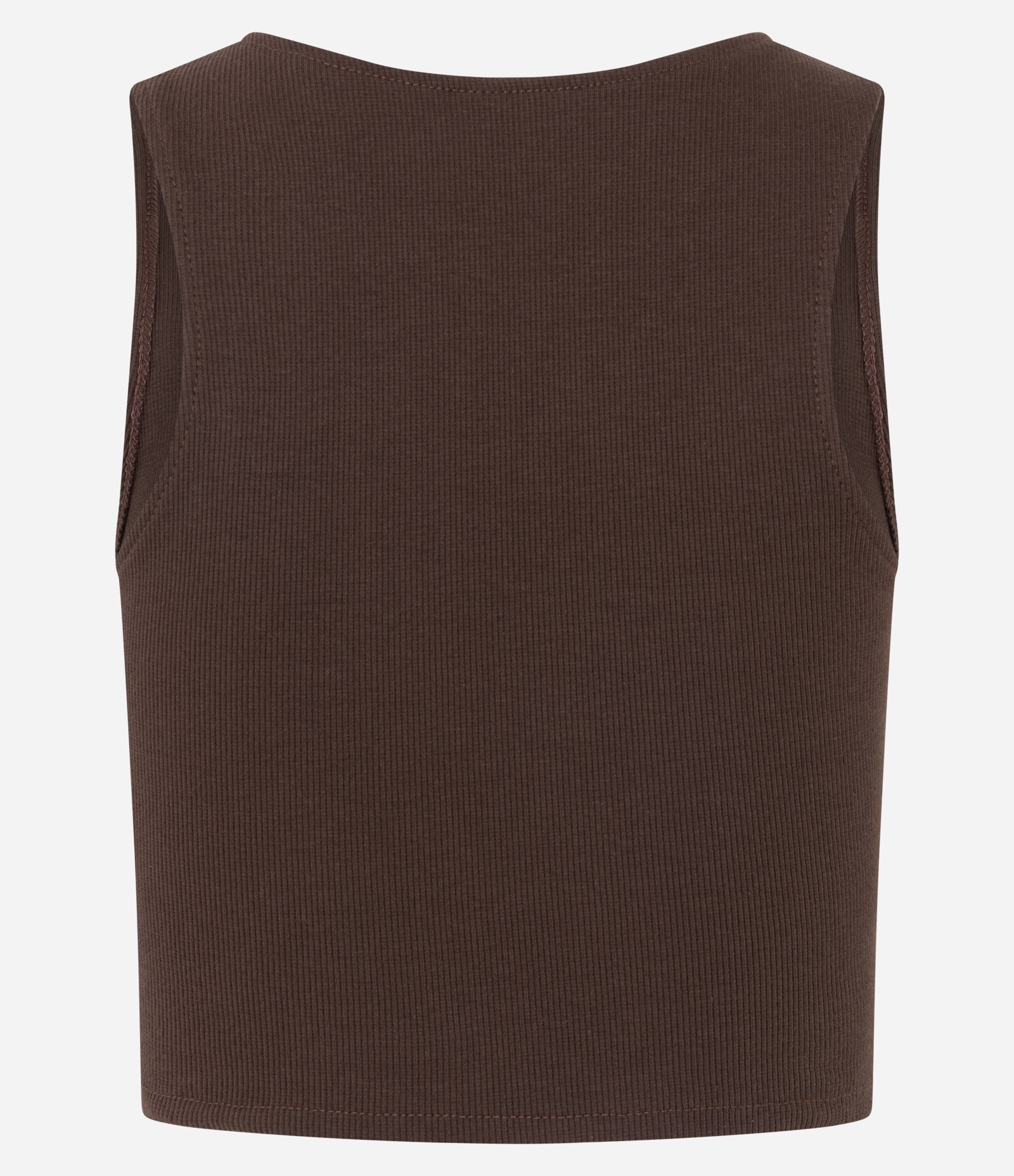 Blusa Cropped sem Manga em Algodão com Textura Canelada Marrom 5