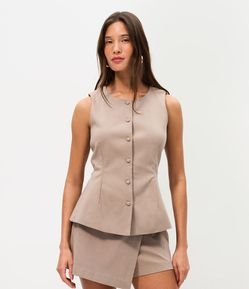 Colete Peplum em Bengaline com Botões Forrados