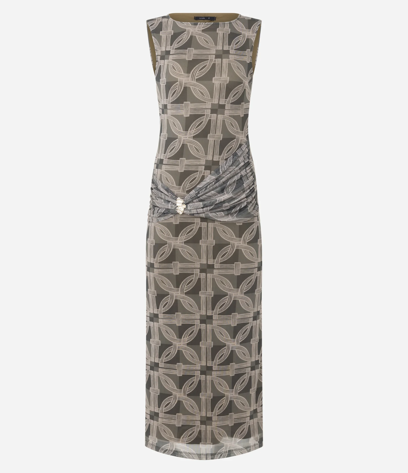Vestido Longo em Tule com Drapeado Lateral e Aviamento Marrom 1