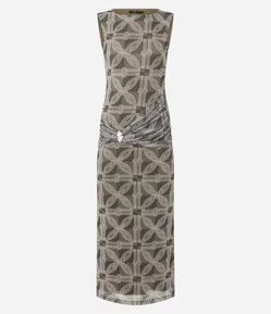 Vestido Longo em Tule com Drapeado Lateral e Aviamento