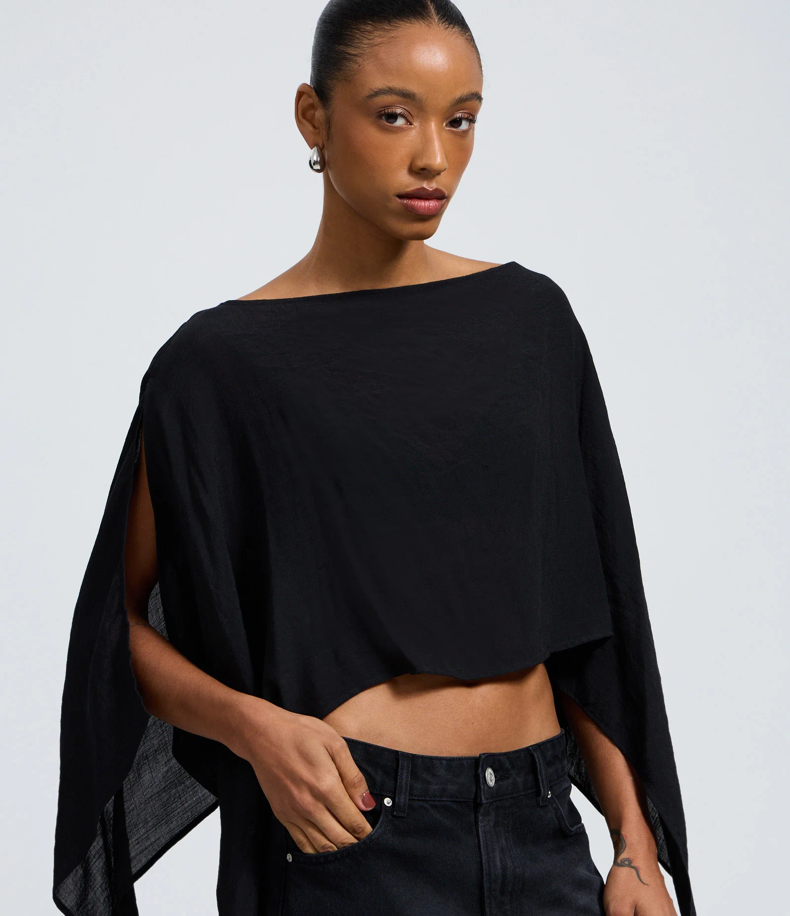 Blusa Capa Over com Textura Slub Preto 1