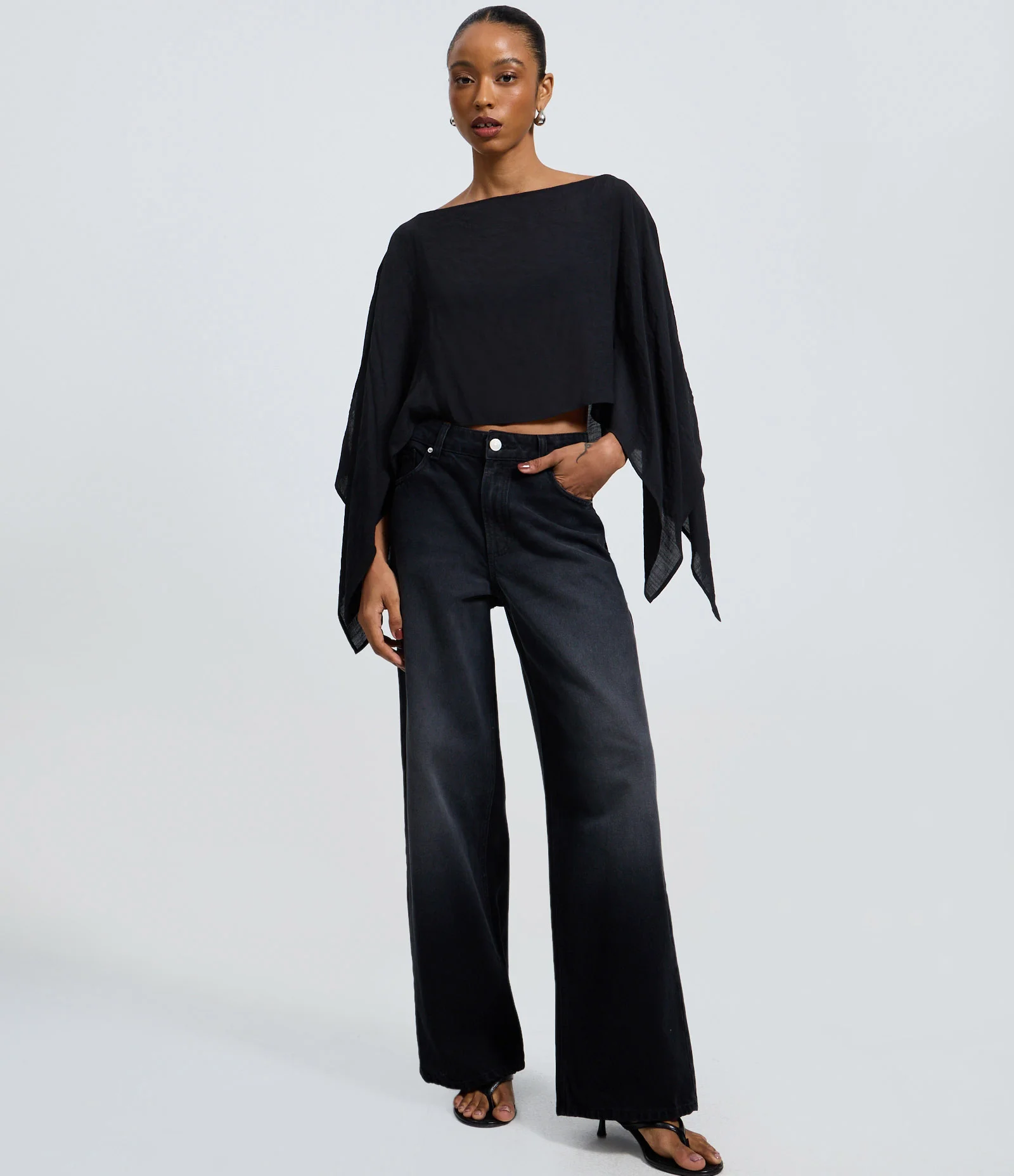 Blusa Capa Over com Textura Slub Preto 2