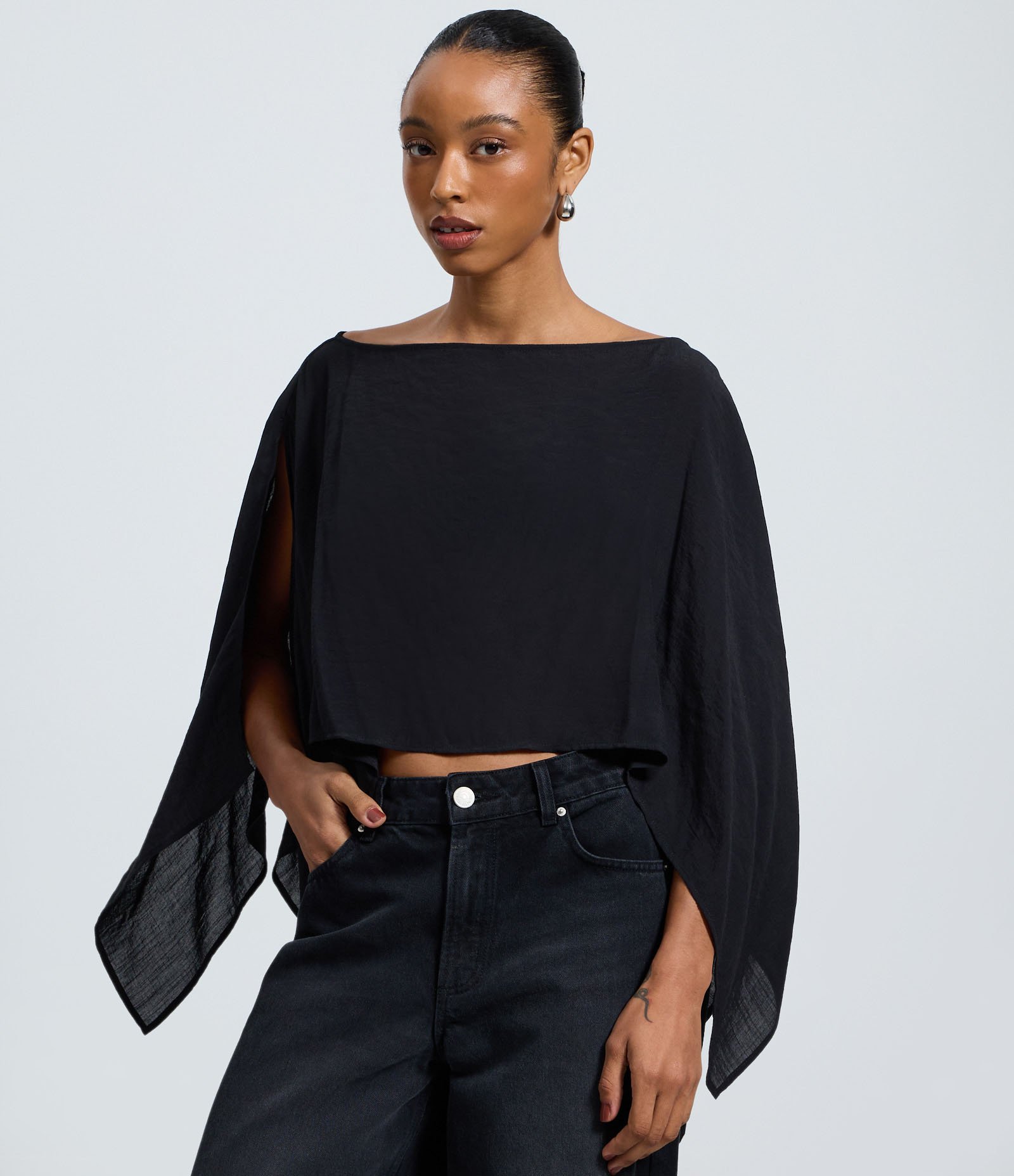 Blusa Capa Over com Textura Slub Preto 3