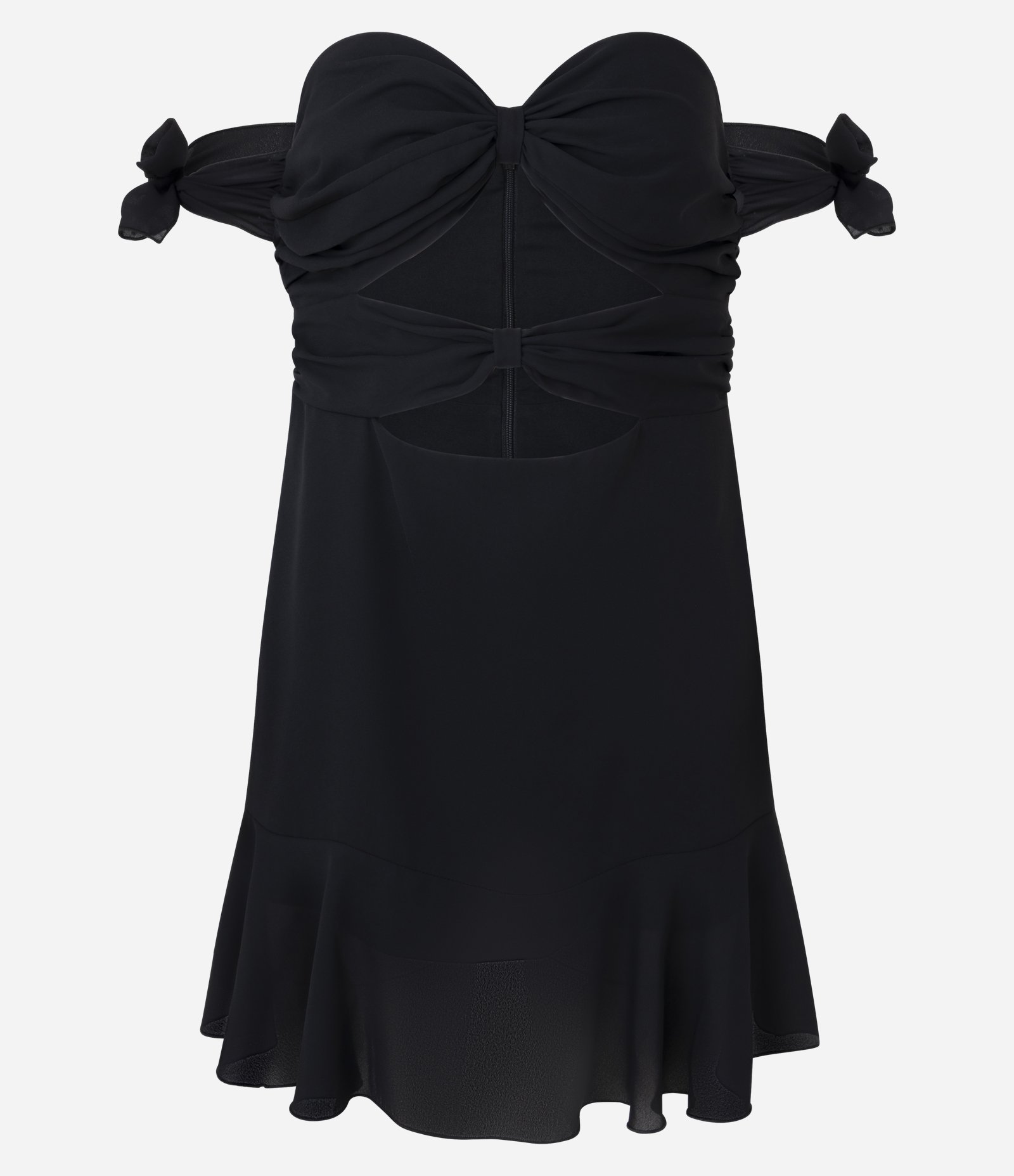 Vestido Curto sem Manga em Chiffon com Drapeado e Recortes Frontais Preto 5