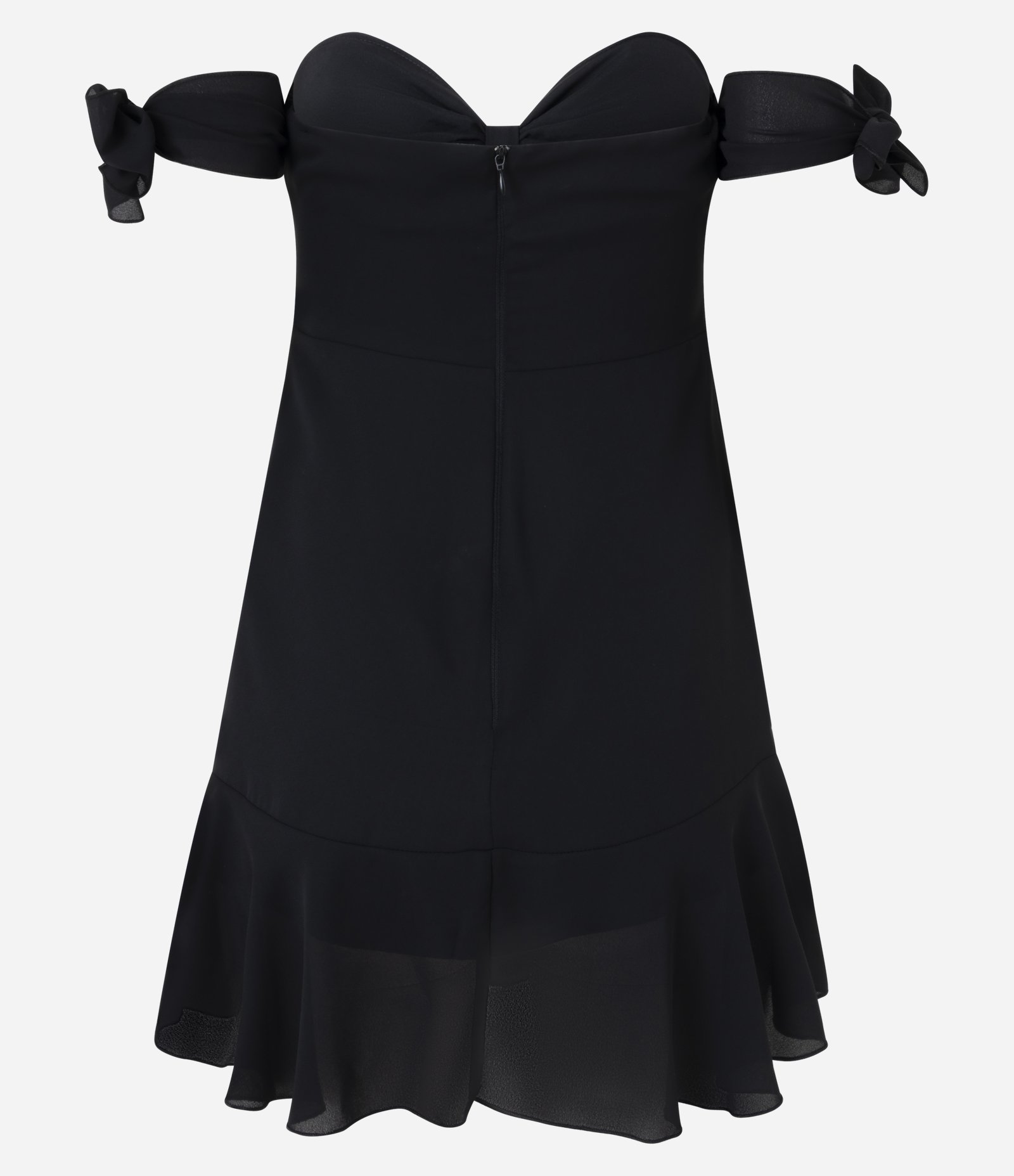 Vestido Curto sem Manga em Chiffon com Drapeado e Recortes Frontais Preto 7
