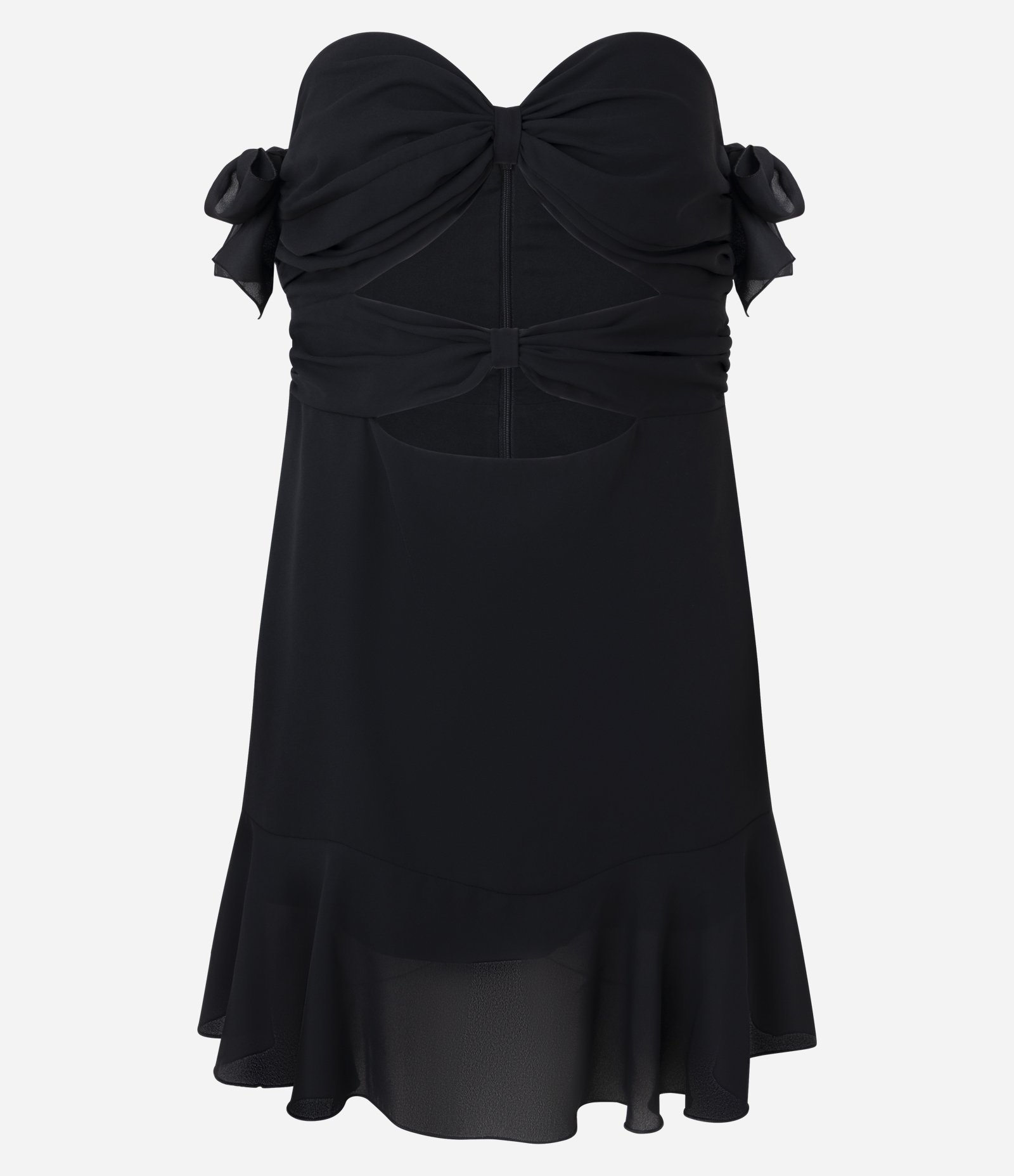 Vestido Curto sem Manga em Chiffon com Drapeado e Recortes Frontais Preto 8