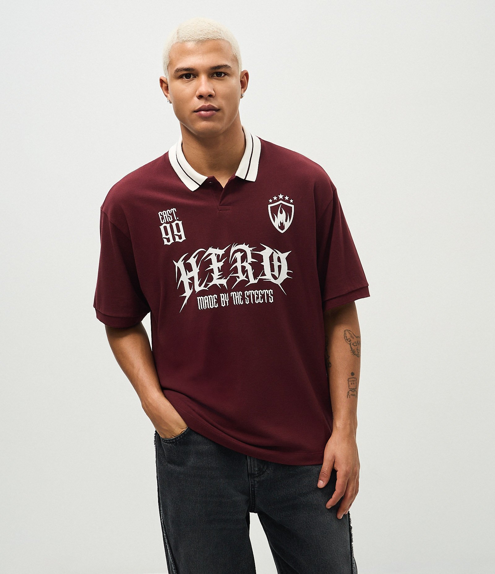 Camiseta Boxy em Piquet com Estampa Frontal Vermelho 3