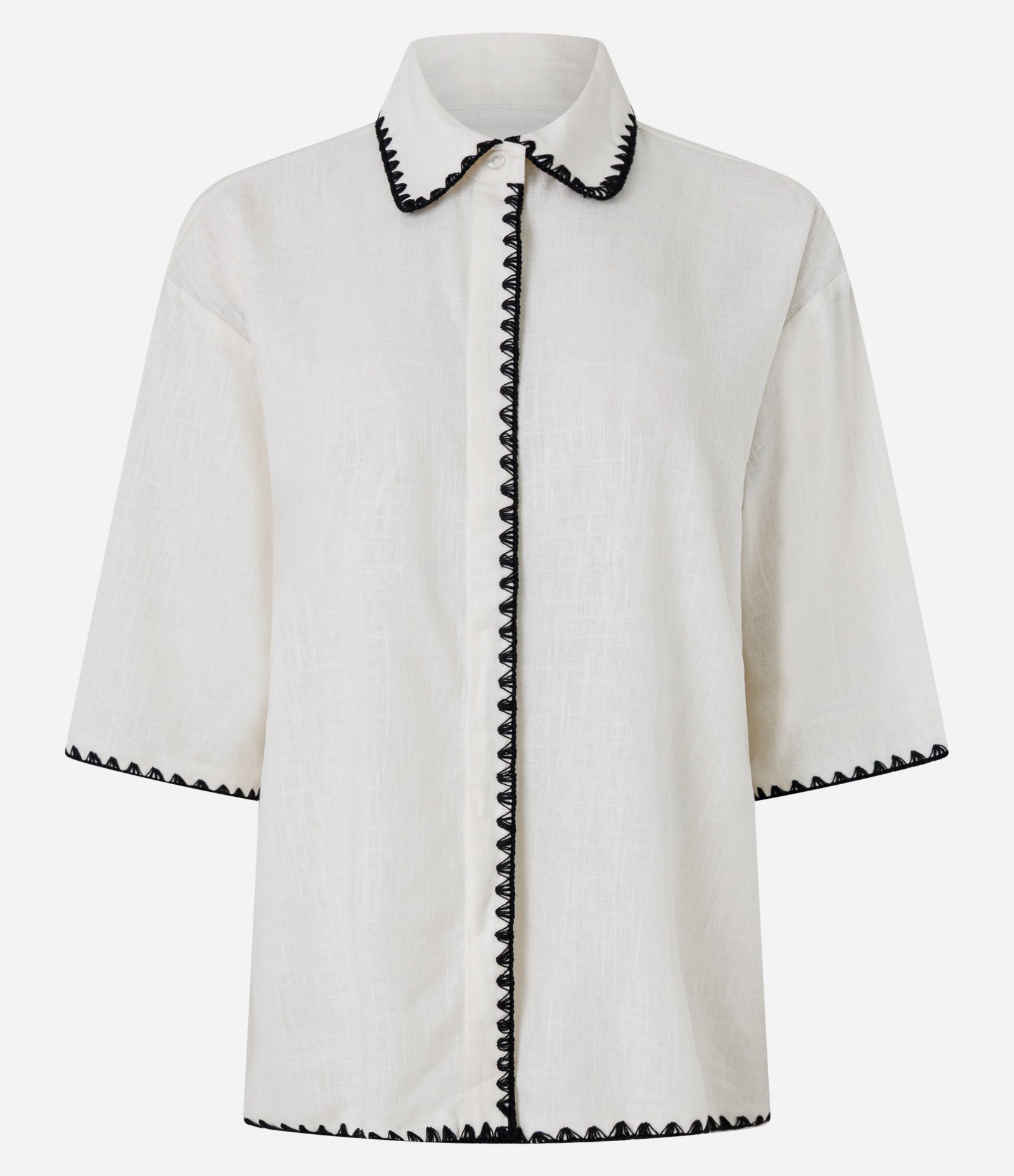 Camisa em Viscolinho com Detalhe Contrastante e Colarinho Branco 5