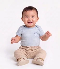 Calça Bebê com Cós Elástico e Bolsos - Tam 0 a 18 meses