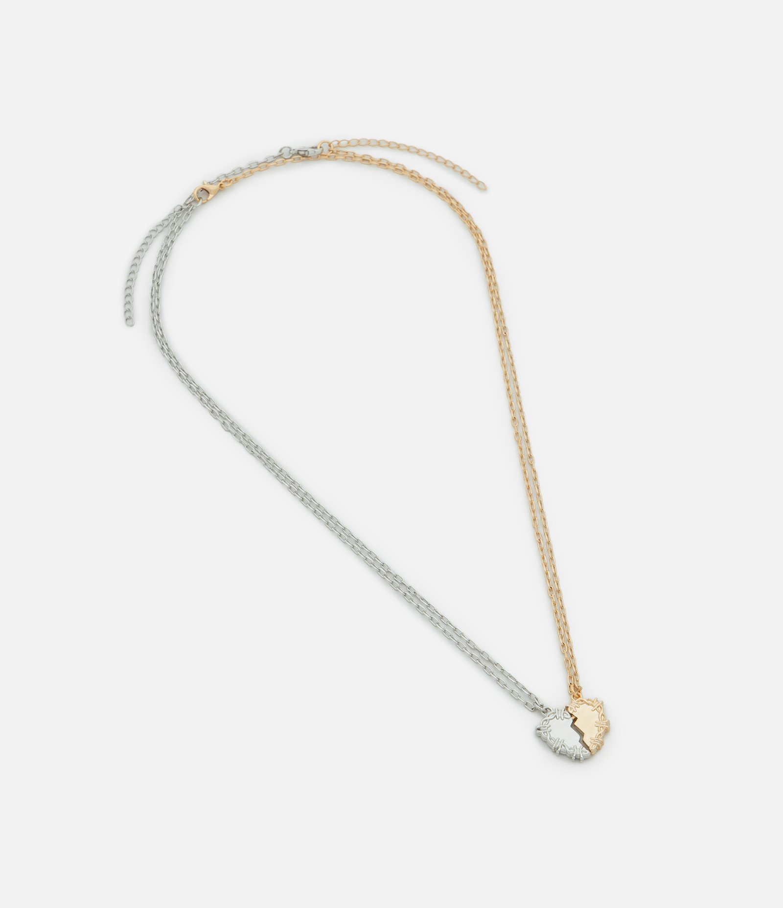 Colar Duplo de Metal com Pingente de Coração Prata/Dourado 3