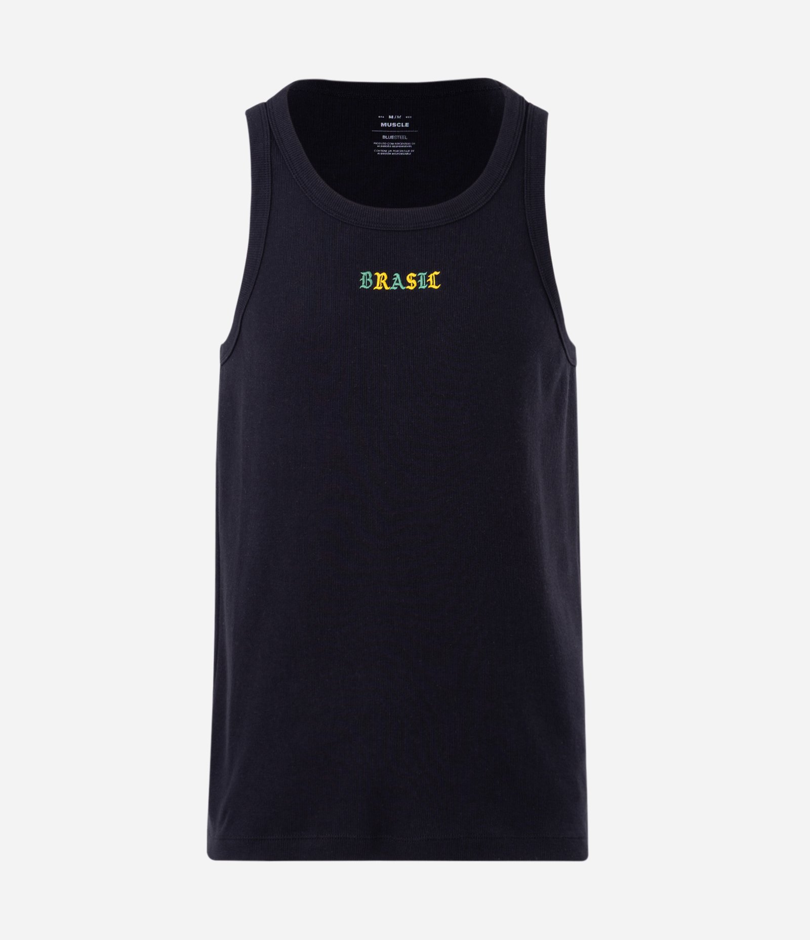Regata Muscle em Ribana com Bordado Brasil Preto 4