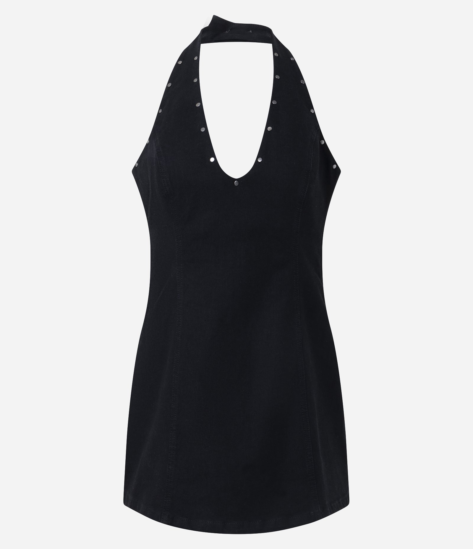 Vestido Frente Única em Sarja com Tachas no Decote Preto 1