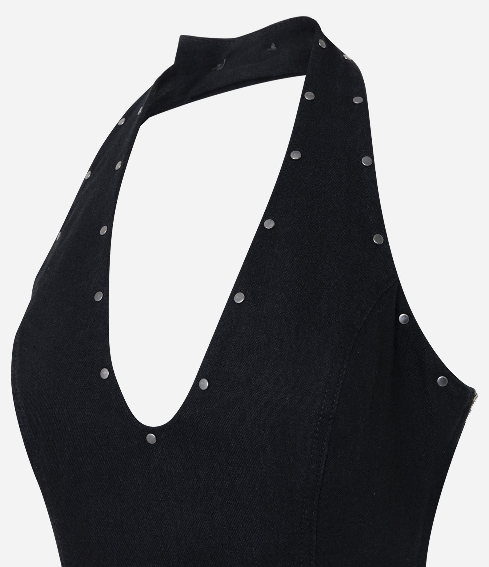 Vestido Frente Única em Sarja com Tachas no Decote Preto 2