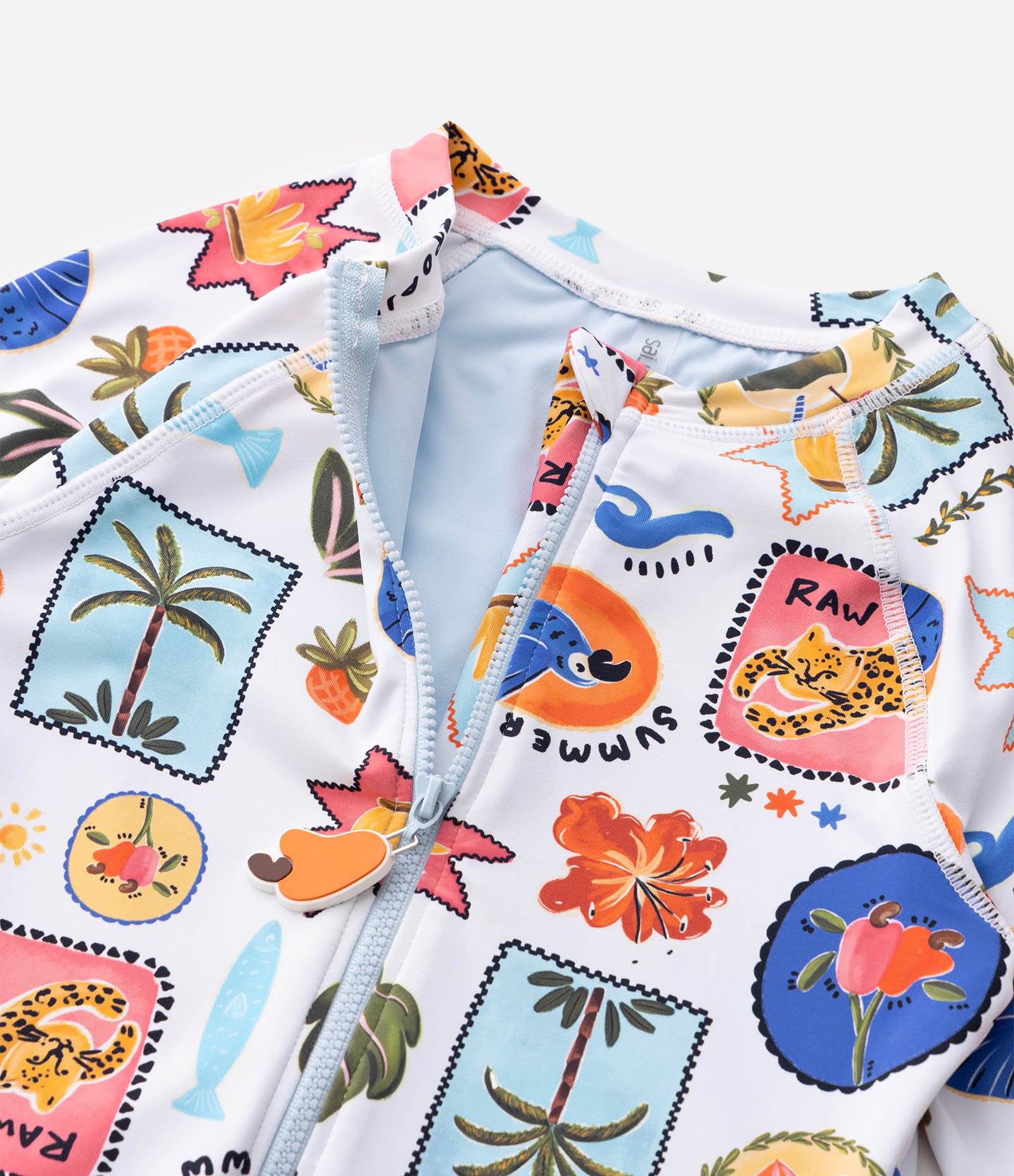 Maiô Infantil Estampa Tropical com Meio Zíper Praia - Tam 5 a 14 Anos Multicores 4