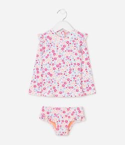 Conjunto Praia Infantil UV Texturizado Estampa Floral - Tam 1 a 4 Anos