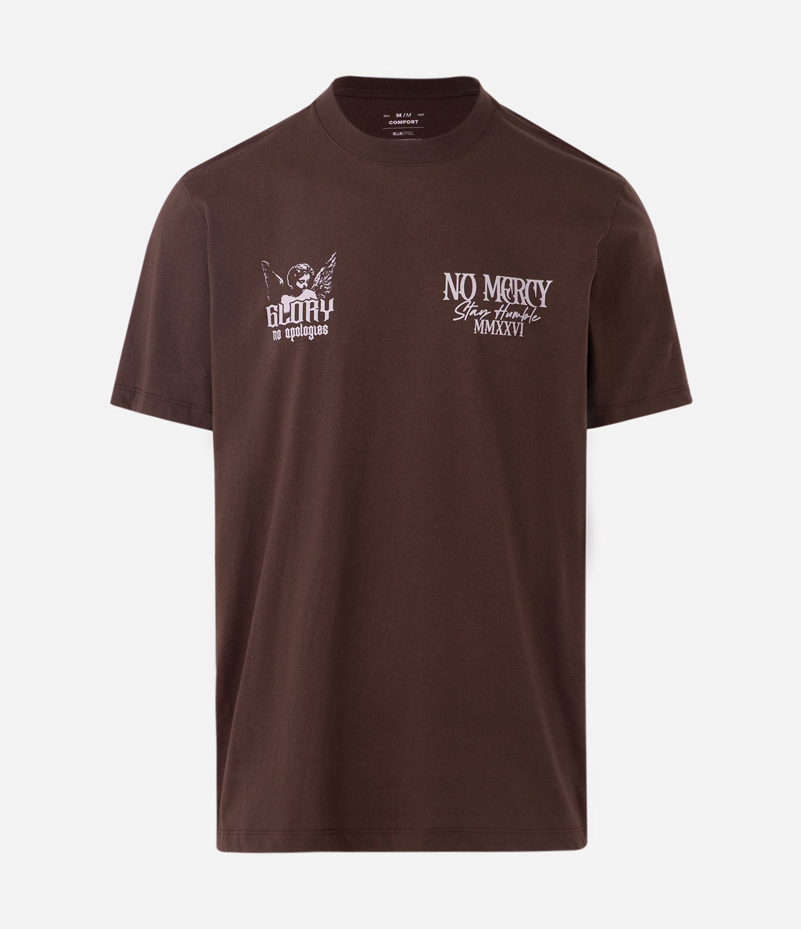 Camiseta Manga Curta No Mercy com Estampa nas Costas Marrom 1