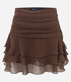 Saia Curta em Chiffon com Babados Franzidos