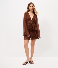 Saia Curta em Chiffon com Babados Franzidos
