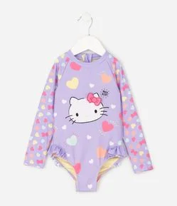 Maiô Infantil Hello Kitty com Estampa de Corações -Tam 1 a 6 Anos