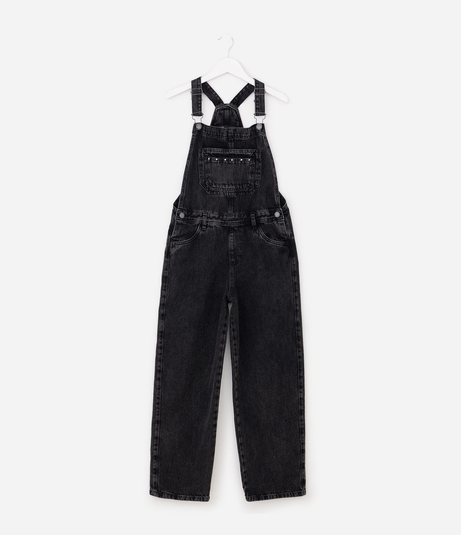 Macacão Infantil em Jeans com Alças Ajustáveis – Tam 7 a 16 Anos Preto 1