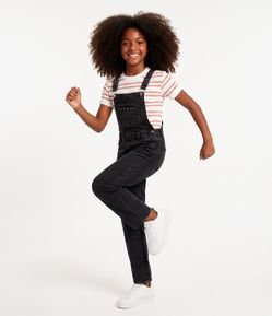 Macacão Infantil em Jeans com Alças Ajustáveis – Tam 7 a 16 Anos