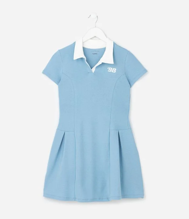 Vestido Infantil com Gola Polo e Lettering – Tam 5 a 16 Anos