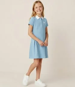 Vestido Infantil com Gola Polo e Lettering – Tam 5 a 16 Anos