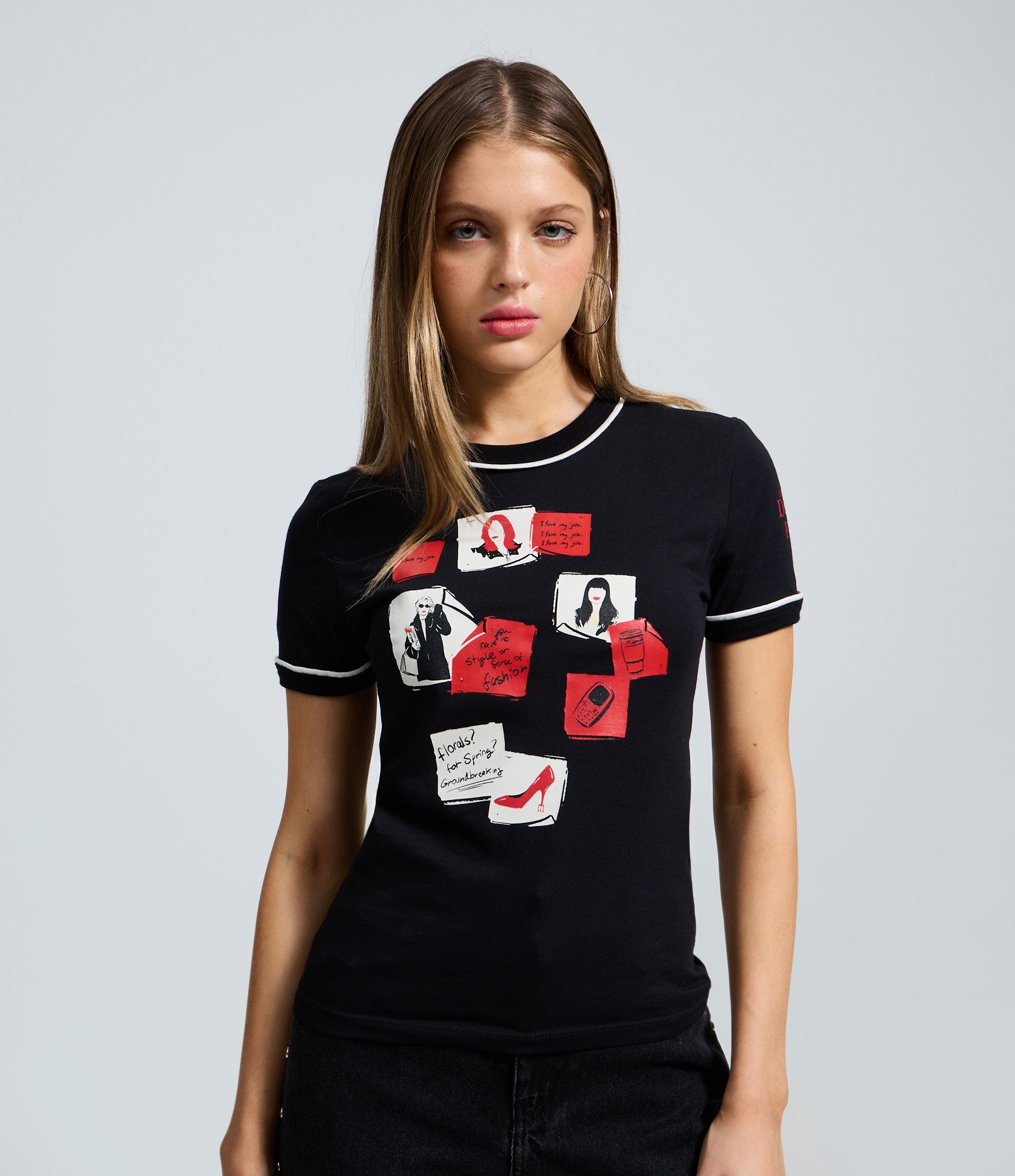 Camiseta em Algodão com Estampa do Diabo Veste Prada Preto 1