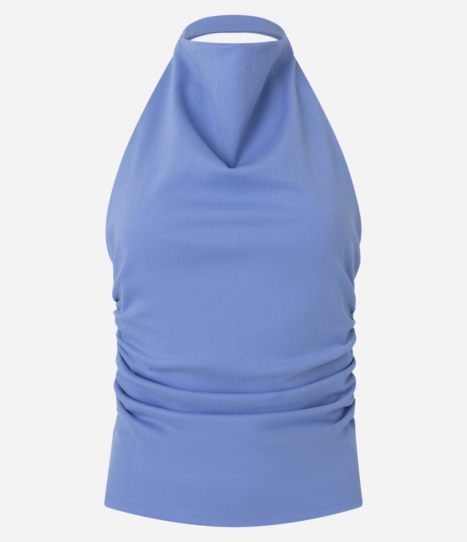 Blusa em Bengaline com Decote Degagê e Franzidos Laterais Azul 4