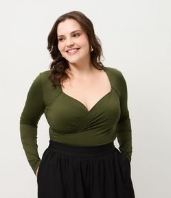 Blusa Manga Longa com Decote Transpassado Curve & Plus Size