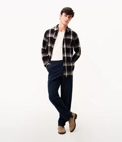 Calça Reta Polyvelour com Cós Elástico