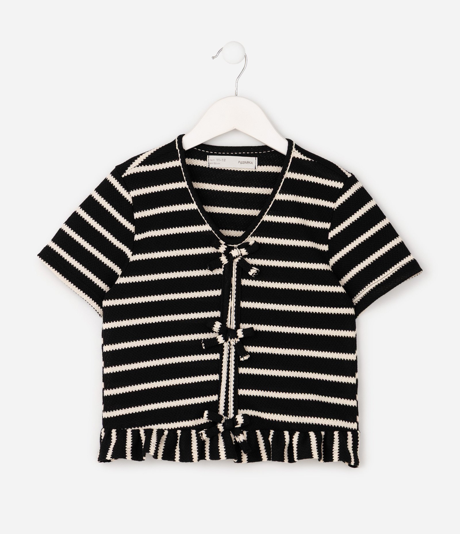 Blusa Infantil Listrada com Laços Frontais - Tam 7 a 16 Anos Preto 3