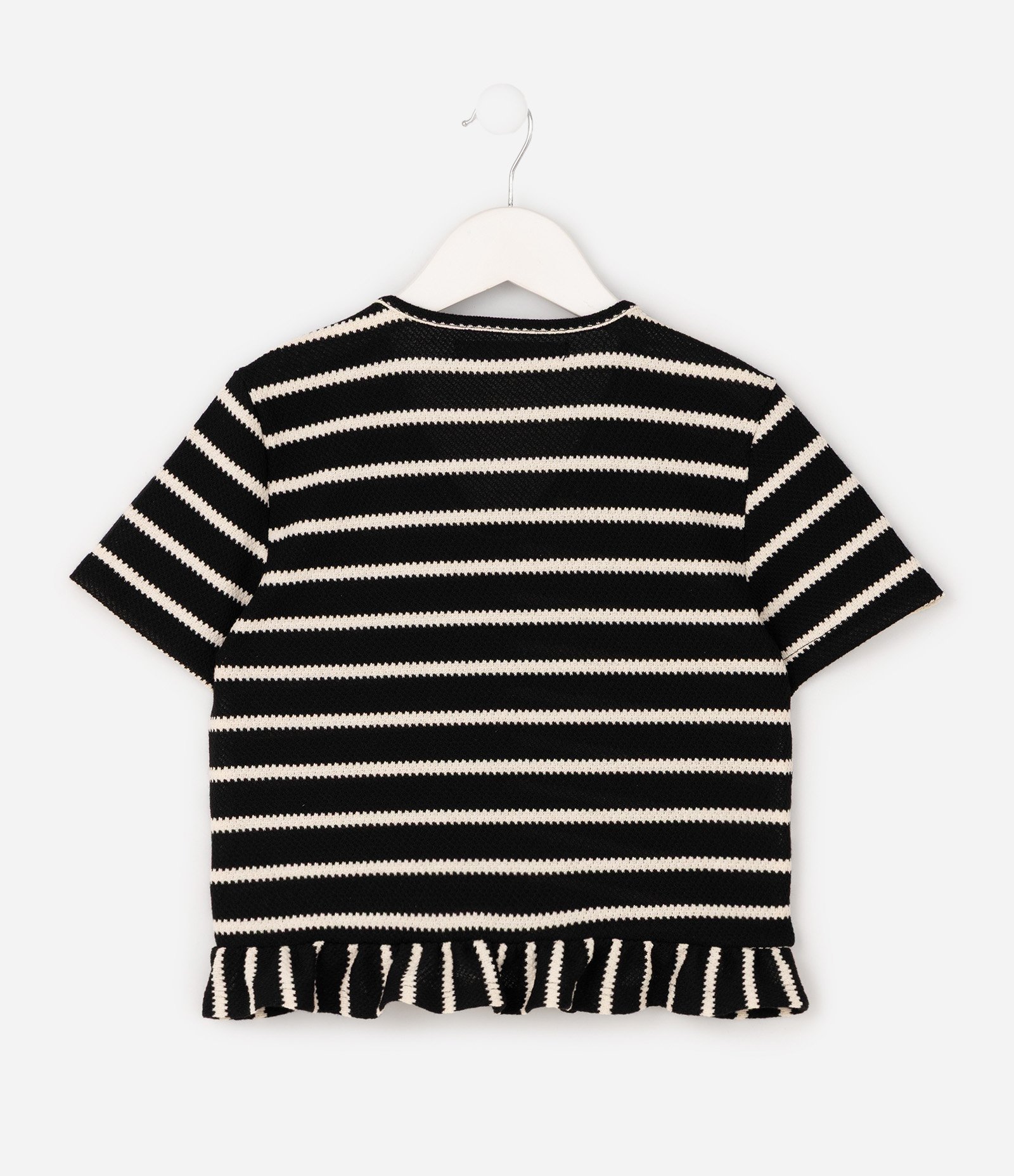 Blusa Infantil Listrada com Laços Frontais - Tam 7 a 16 Anos Preto 4
