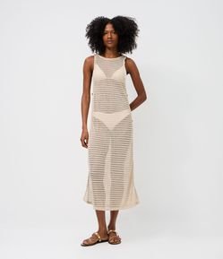 Saída de Praia Vestido em Crochê com Abertura Lateral e Aviamentos