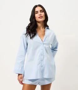 Saída de Praia Camisa em Algodão com Listras e Abertura nas Costas