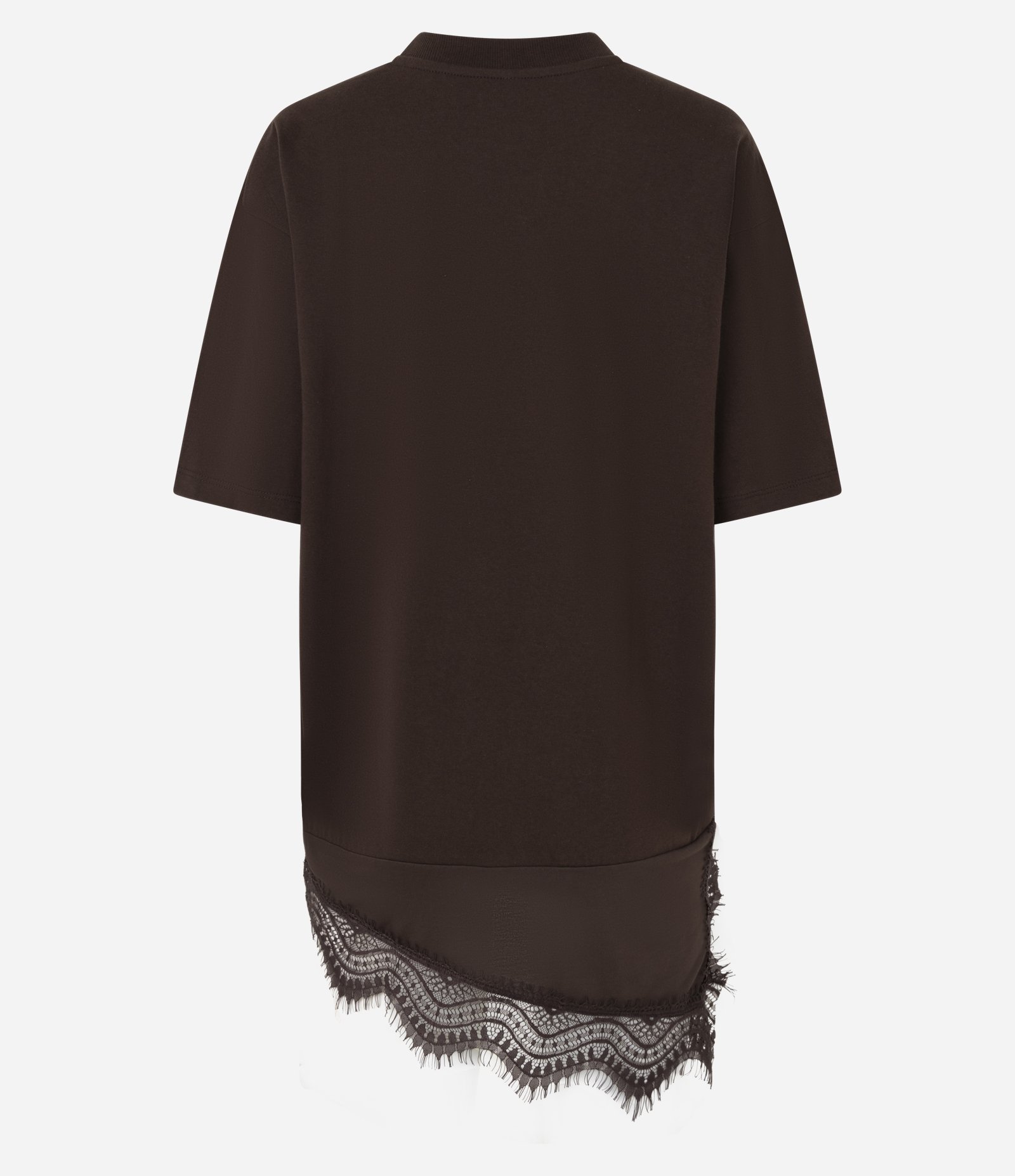 Camiseta Oversized em Algodão com Barra Assimétrica Rendada Marrom 6