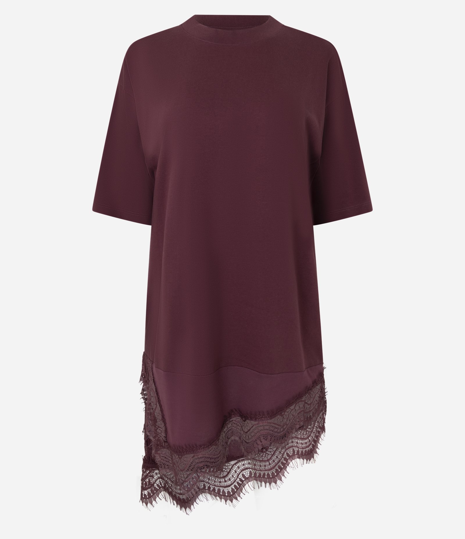 Camiseta Oversized em Algodão com Barra Assimétrica Rendada Vermelho 5