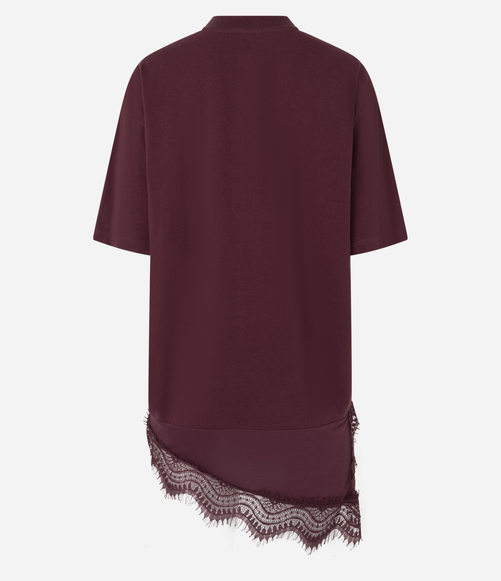Camiseta Oversized em Algodão com Barra Assimétrica Rendada Vermelho 6