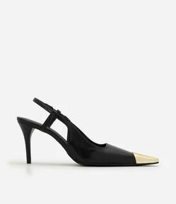 Sapato Scarpin em PU com Bico Fino e Biqueira Metalizada