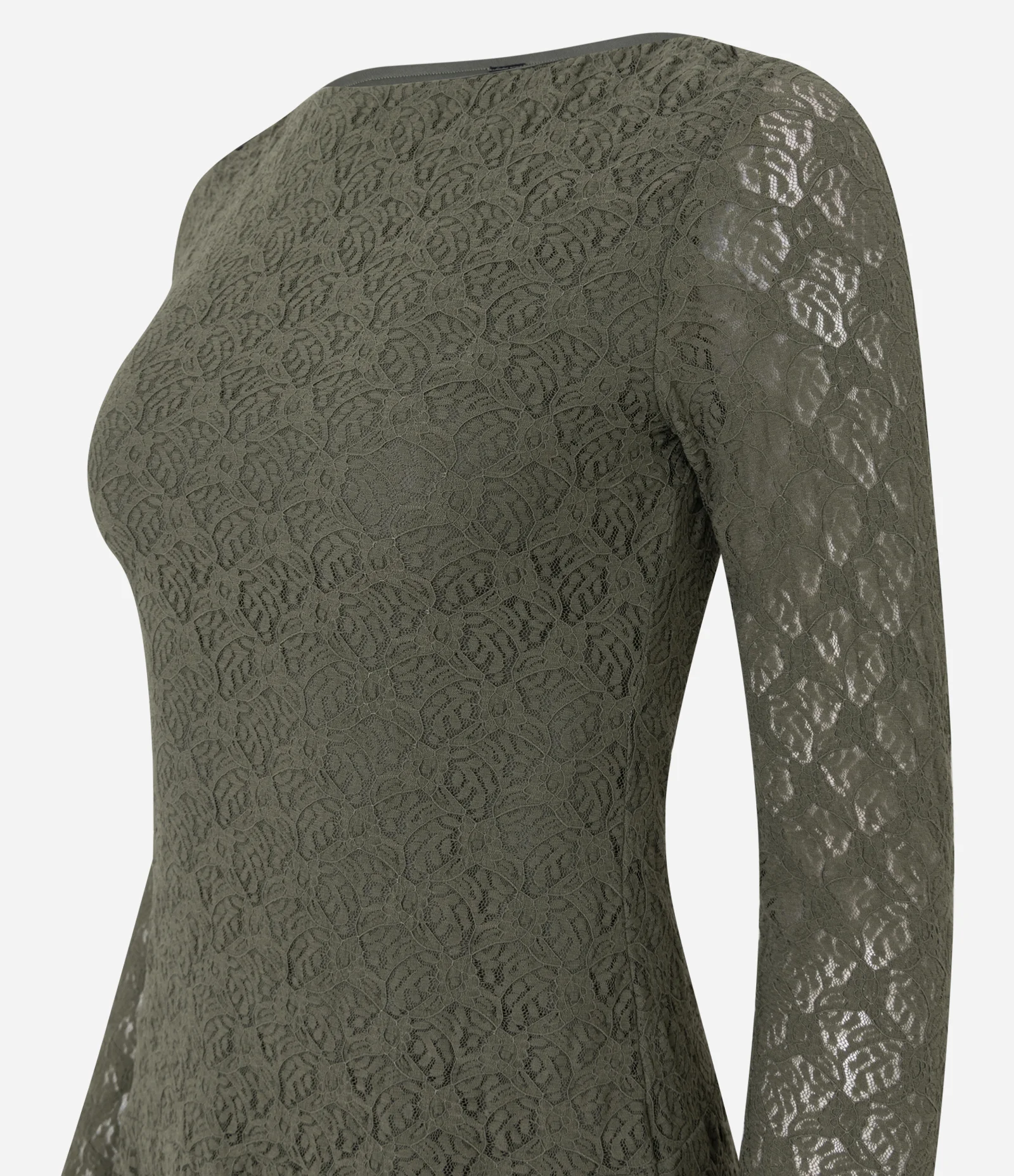 Vestido Curto Evasê em Renda com Manga Longa Verde 2