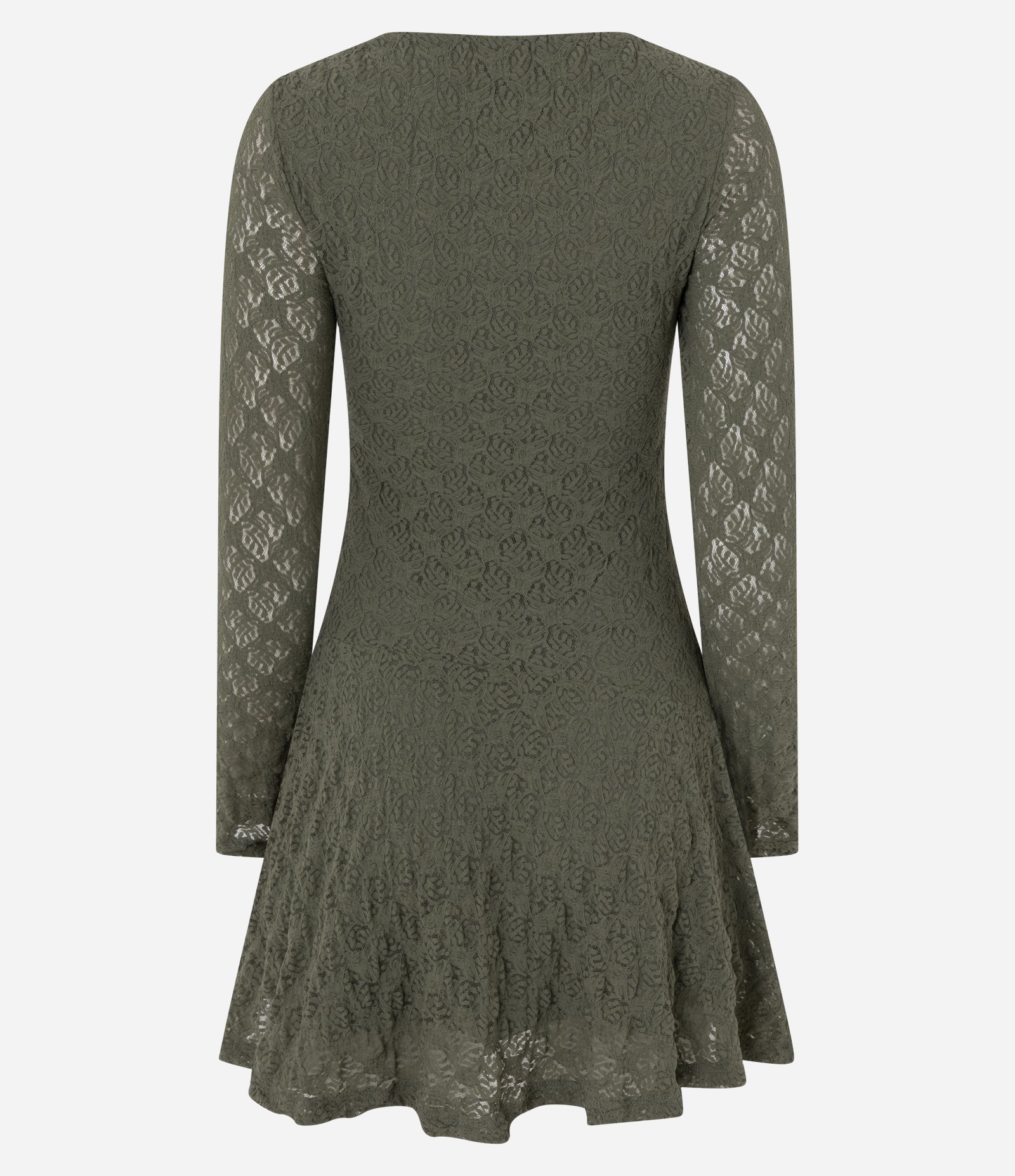Vestido Curto Evasê em Renda com Manga Longa Verde 3