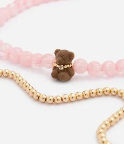 Colar Camadas com Esferas e Pingente de Ursinho