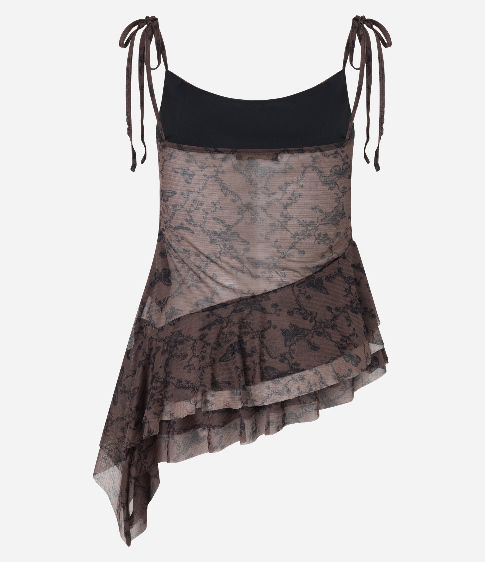 Blusa em Chiffon com Recorte Assimétrico e Babados Marrom 3