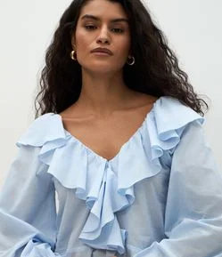 Bata Peplum com Manga Bufante e Babados