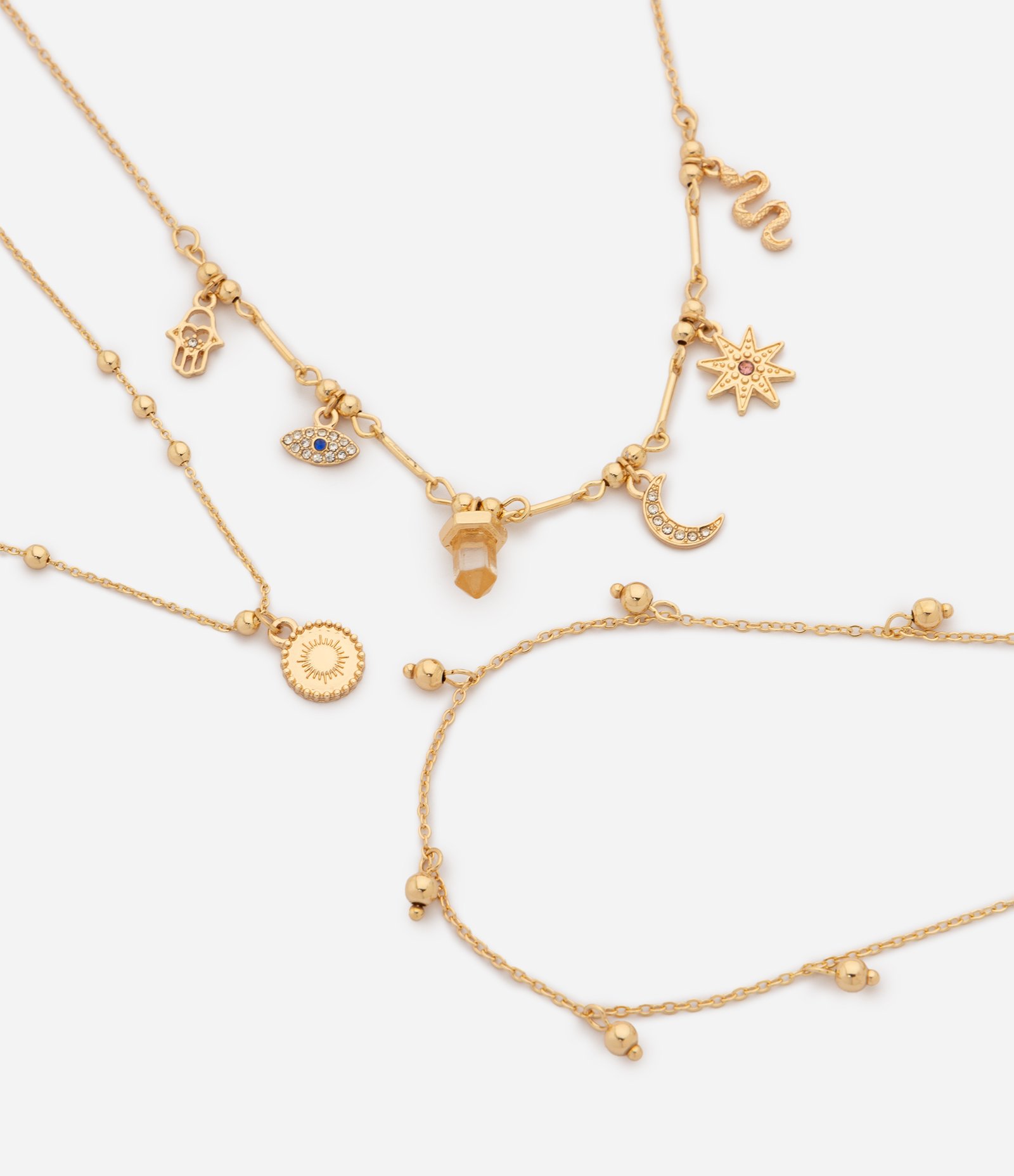 Colar Camadas com Pingentes Místicos Dourado 1