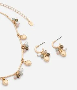 Conjunto de Colar Com Corrente Palito e Brincos Argola