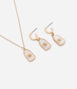 Conjunto de Colar Curto e Brinco com Madrepérola