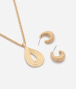 Conjunto de Colar com Pingente de Gota e Brincos Argola