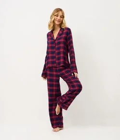 Pijama Longo Americano com Estampa Xadrez Fio Tinto