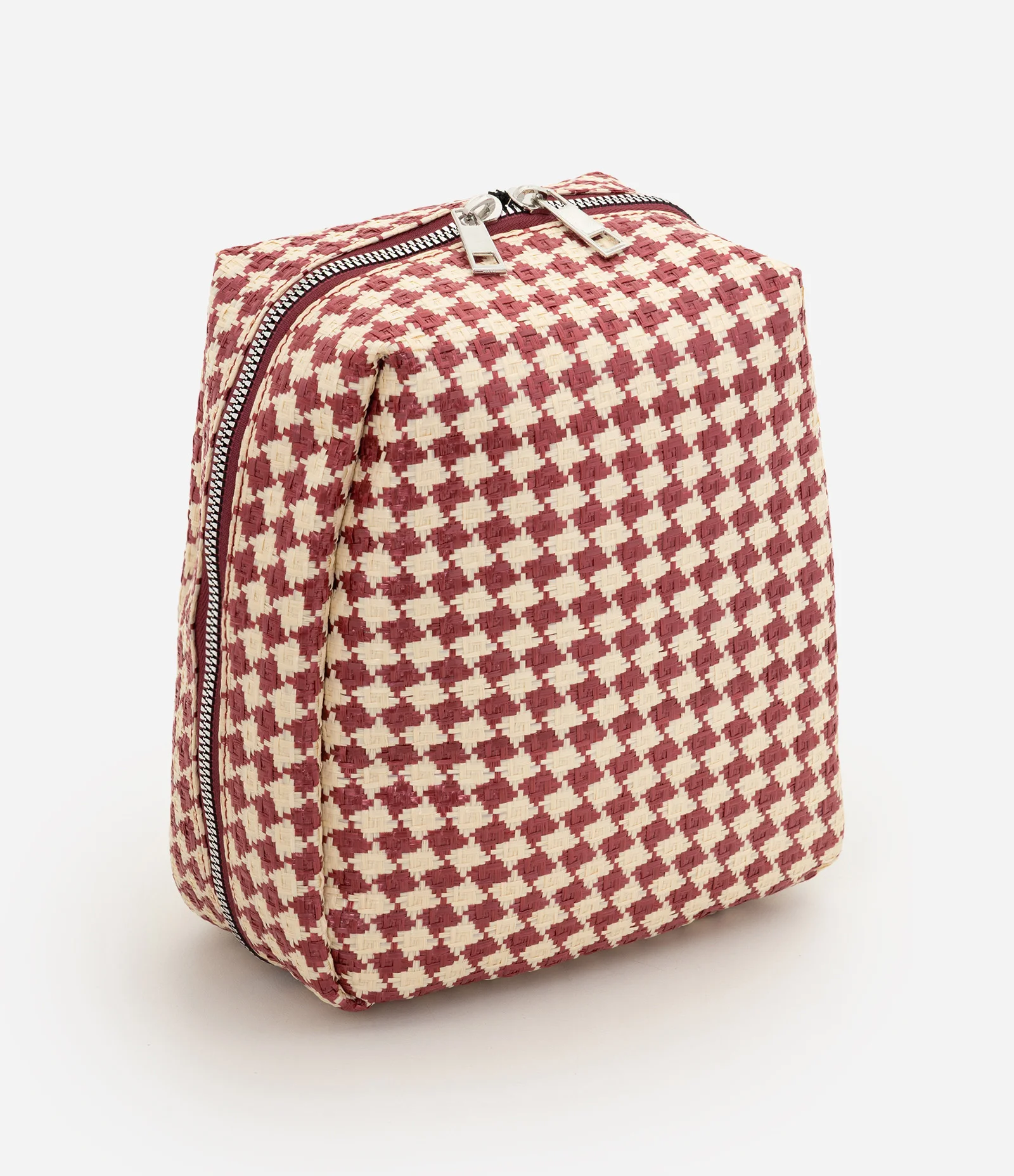 Necessaire Grande com Estampa Xadrez e Compartimentos Internos Vermelho 1